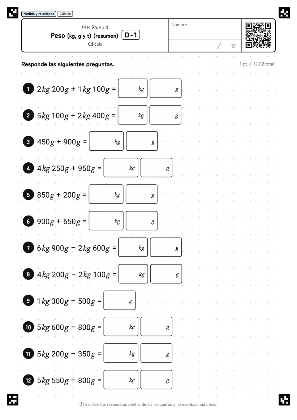 Peso (kg, g y t) (resumen) D-1