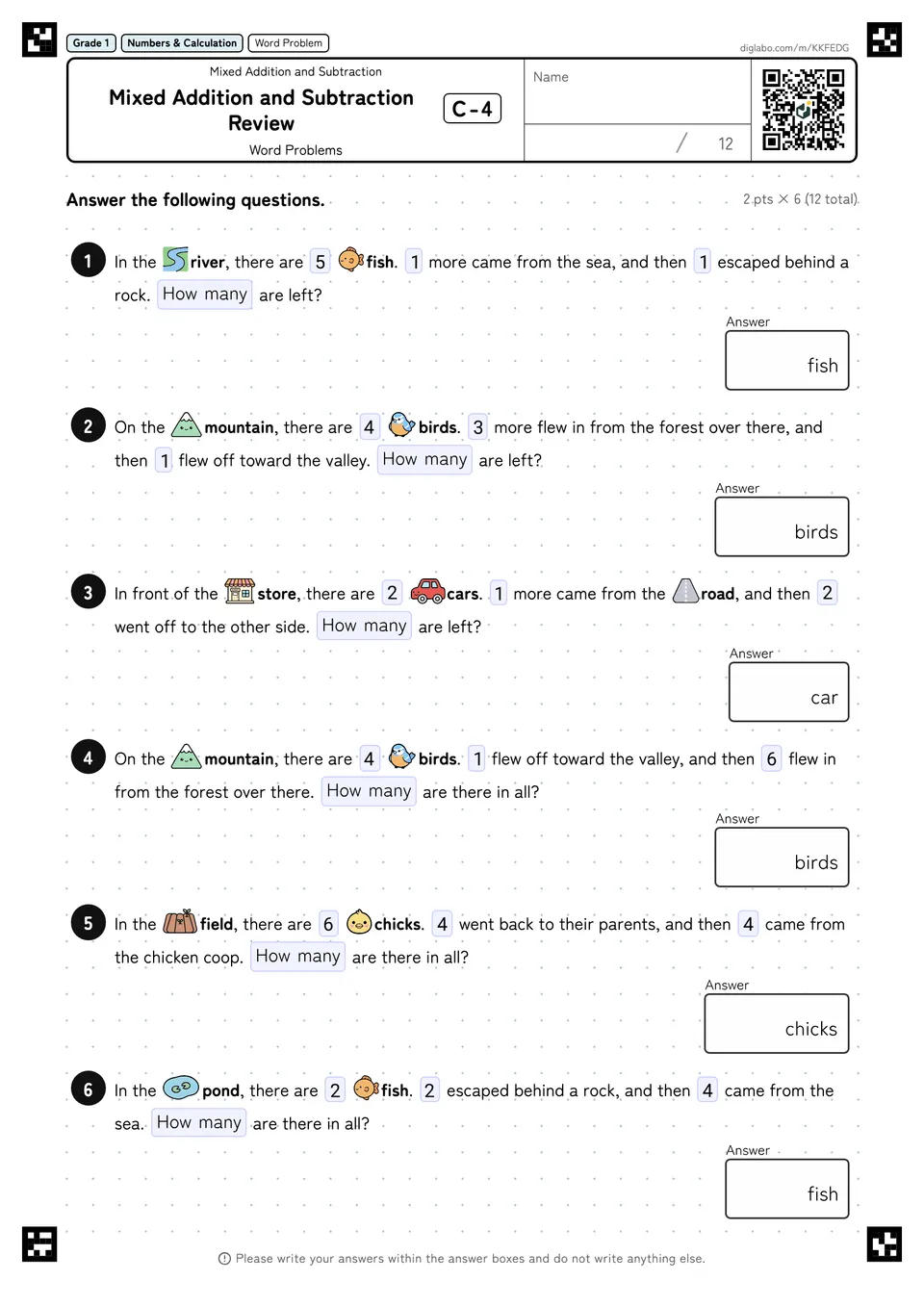 Grade 1 (Elementary School) Mixed Addition and Subtraction Mixed Addition and Subtraction Review
