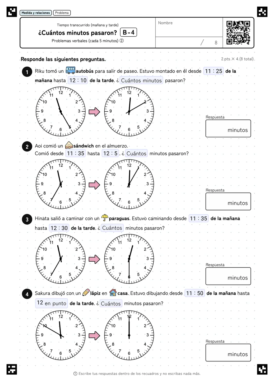 ¿Cuántos minutos pasaron? B-4