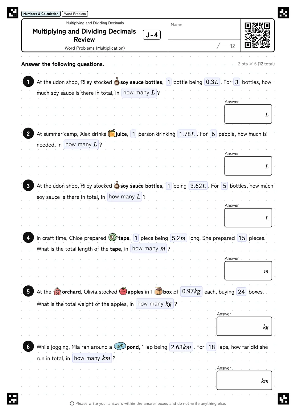 Multiplying and Dividing Decimals Review J-4