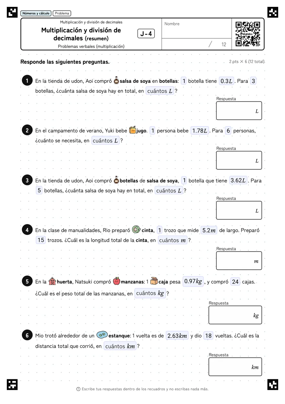 Multiplicación y división de decimales (resumen) J-4