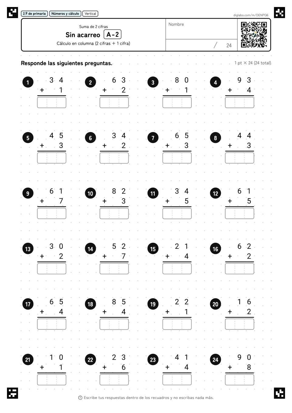 2.º de primaria Suma de 2 cifras Sin acarreo