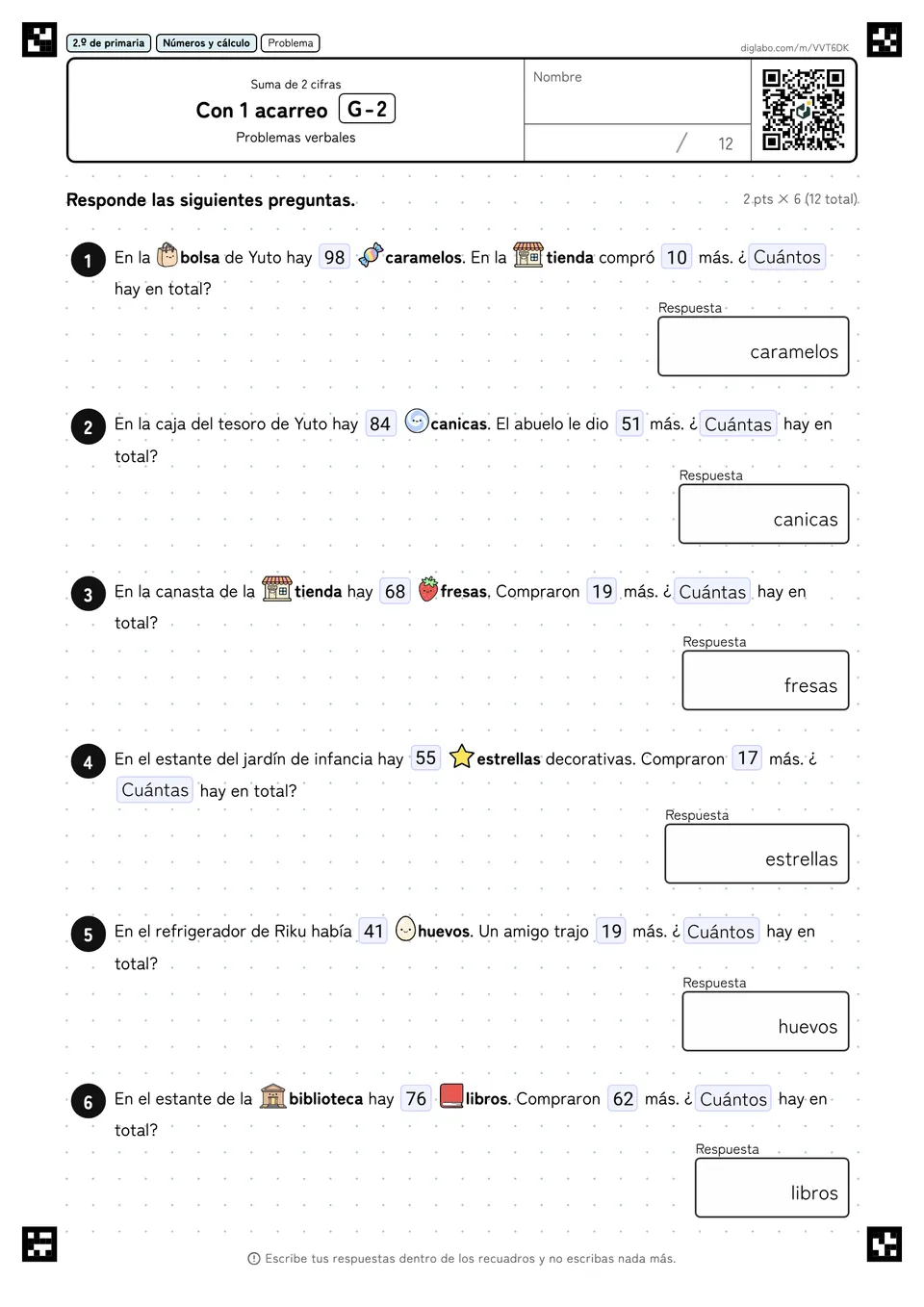 2.º de primaria Suma de 2 cifras Con 1 acarreo