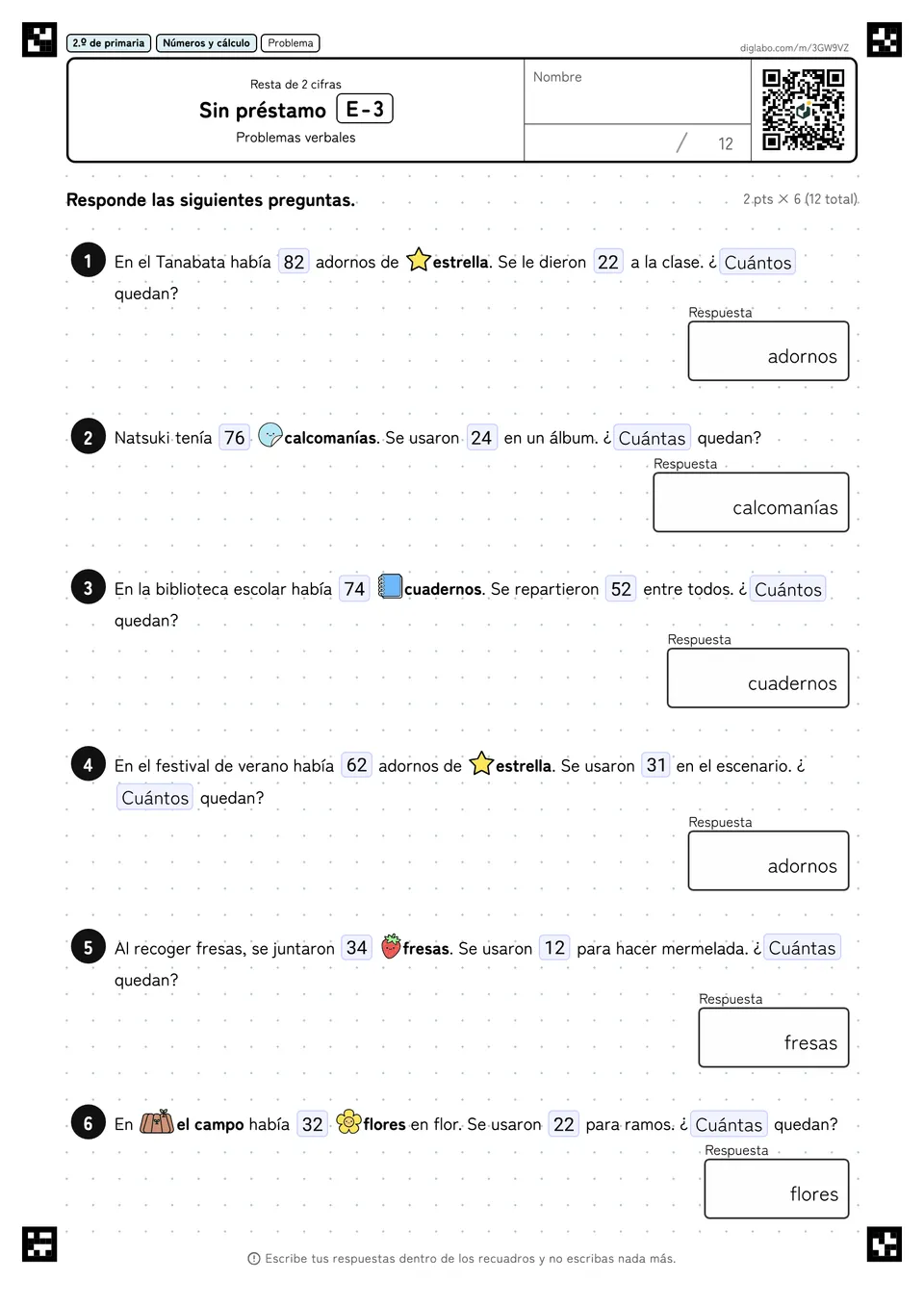 2.º de primaria Resta de 2 cifras Sin préstamo