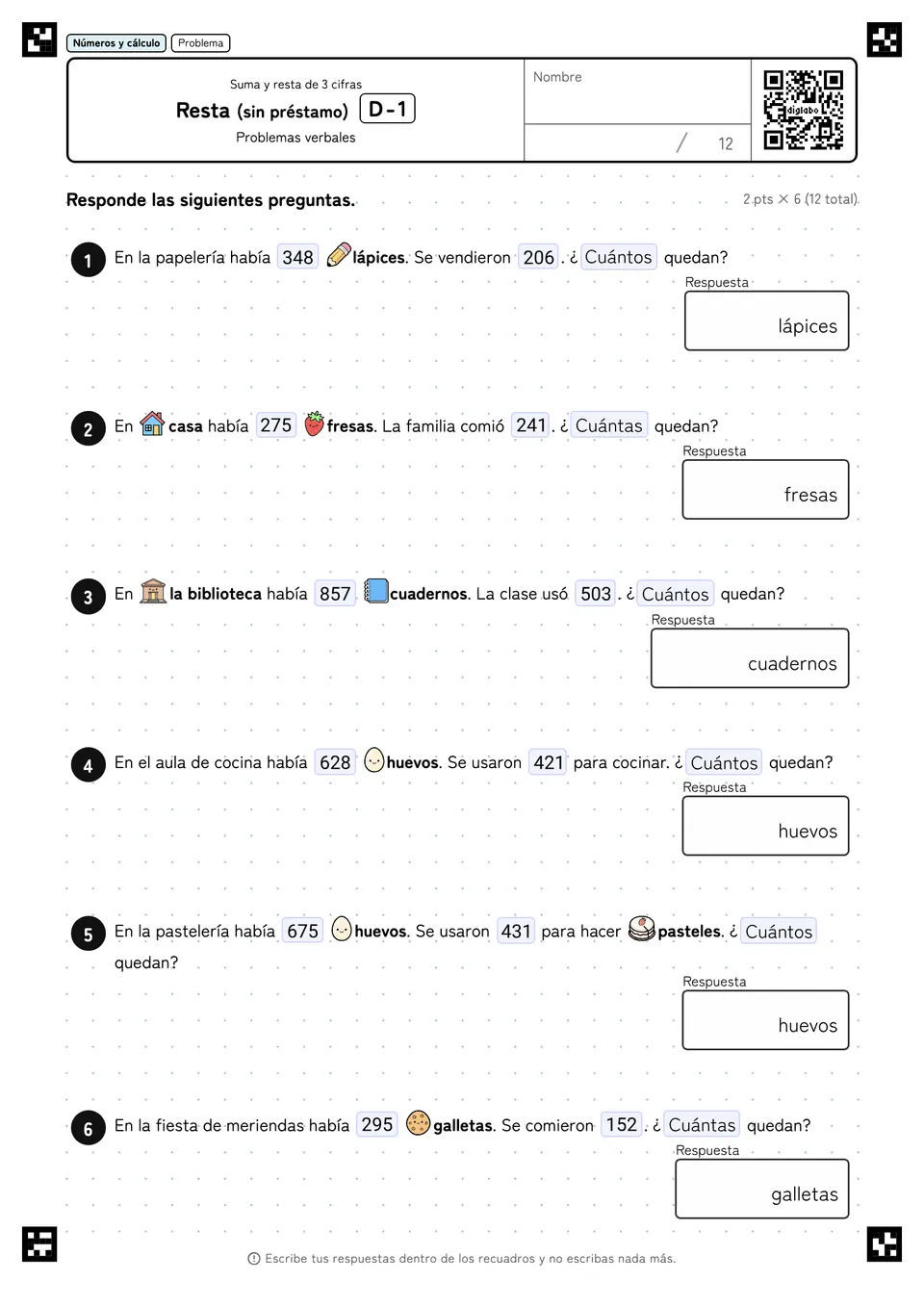 Resta (sin préstamo) D-1