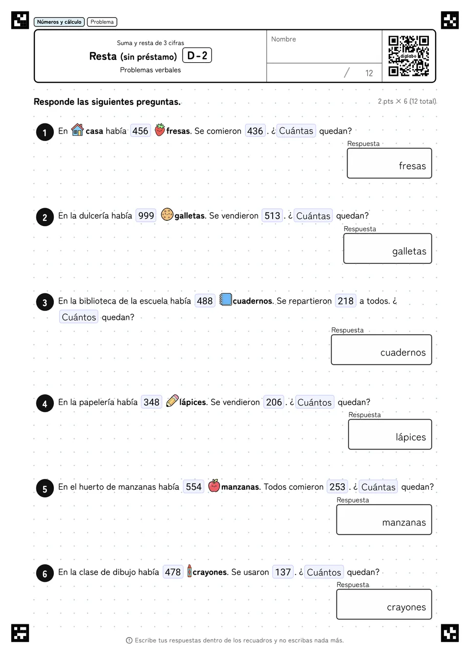 Resta (sin préstamo) D-2