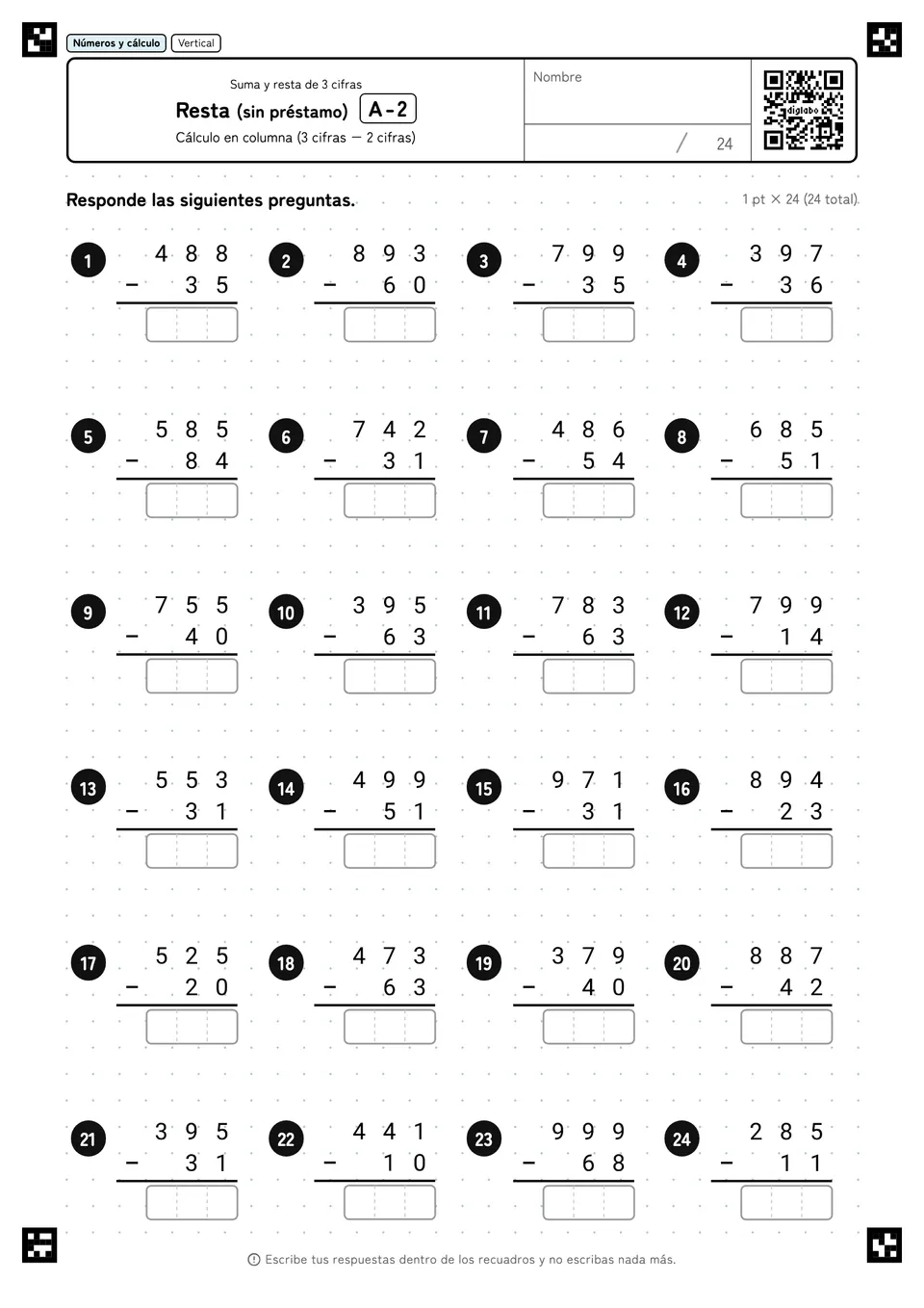 Resta (sin préstamo) A-2