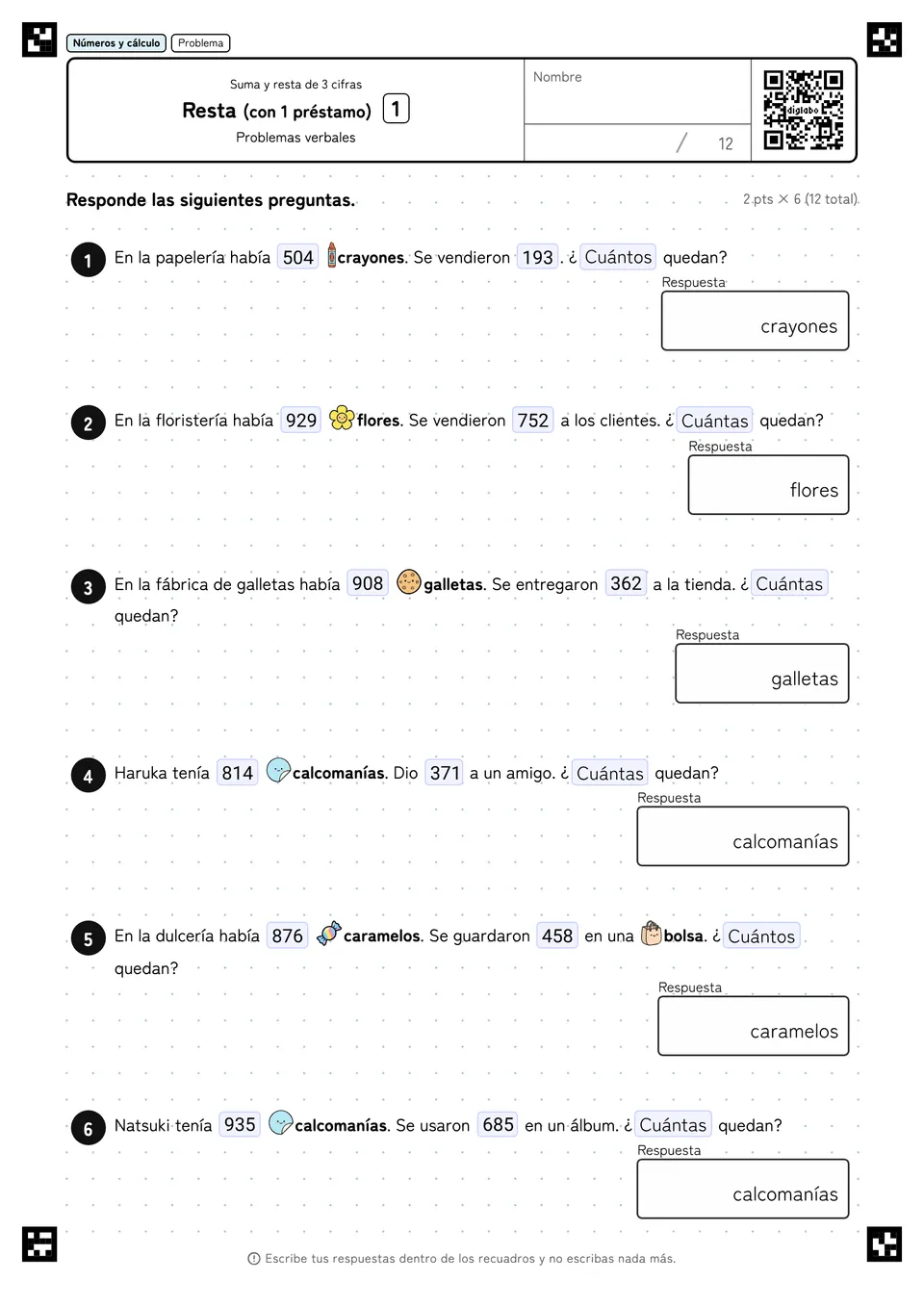 Resta (con 1 préstamo) 1