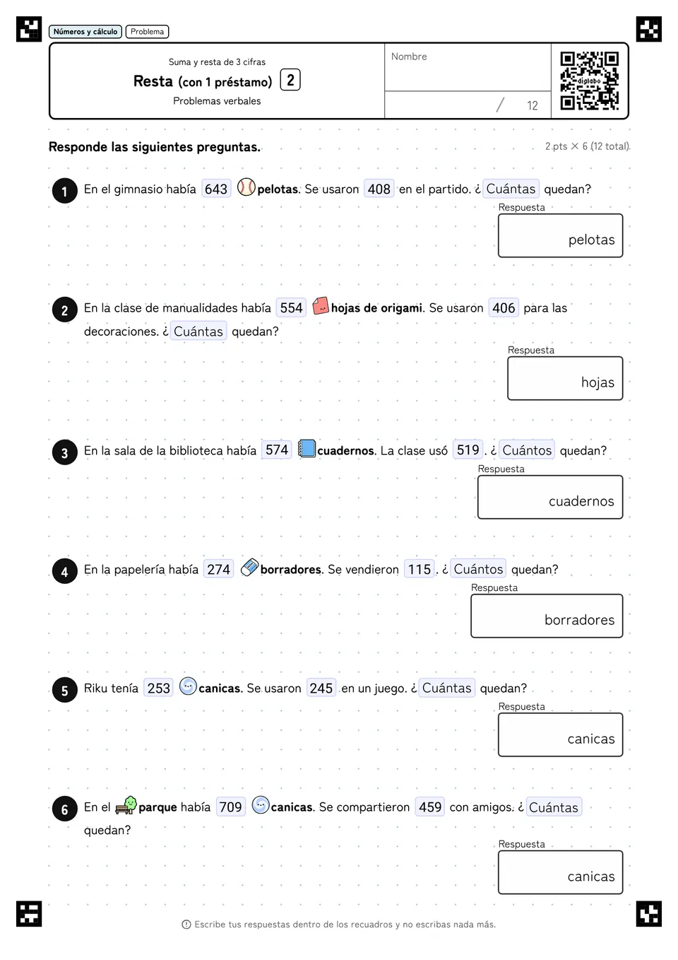 Resta (con 1 préstamo) 2