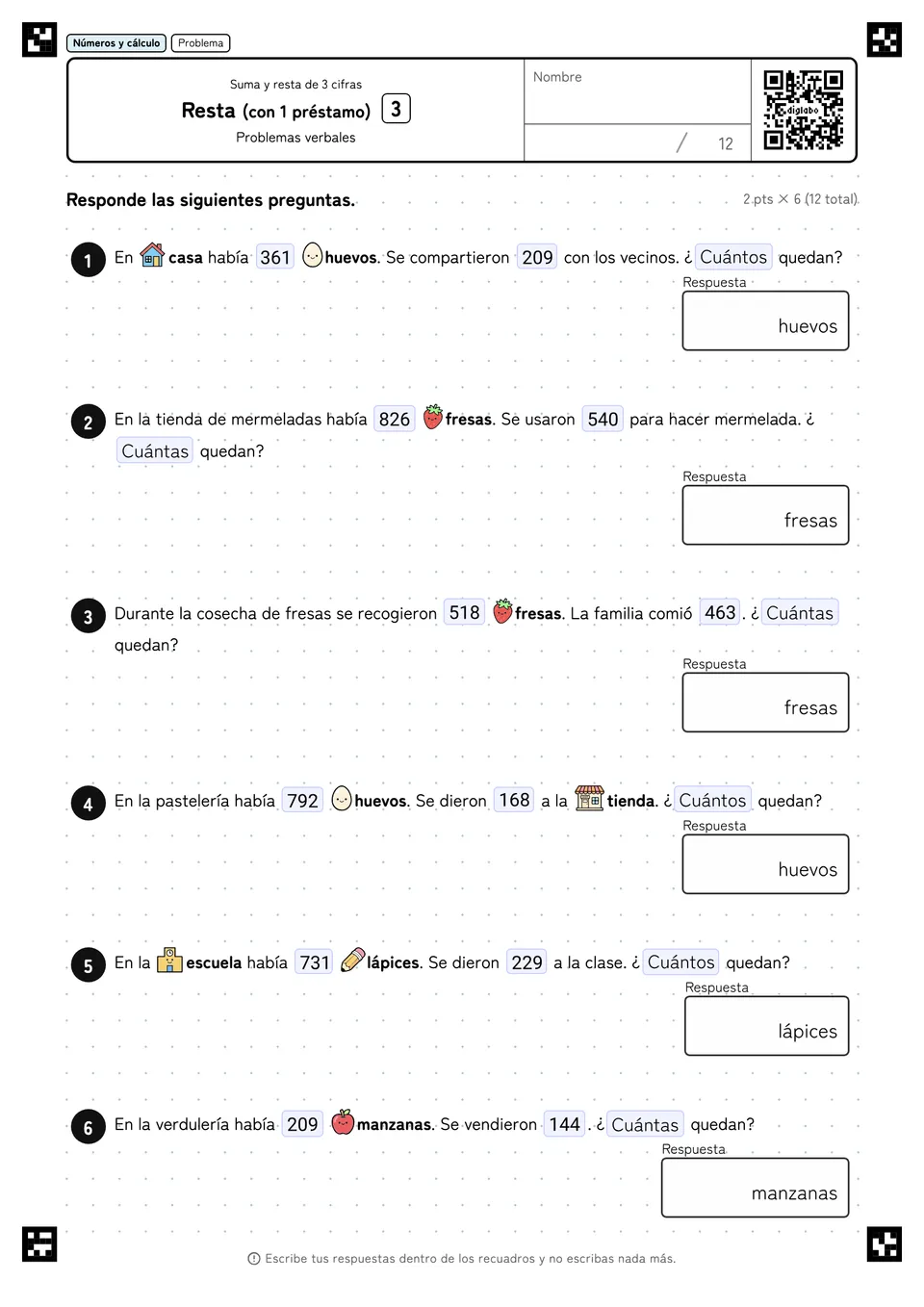 Resta (con 1 préstamo) 3