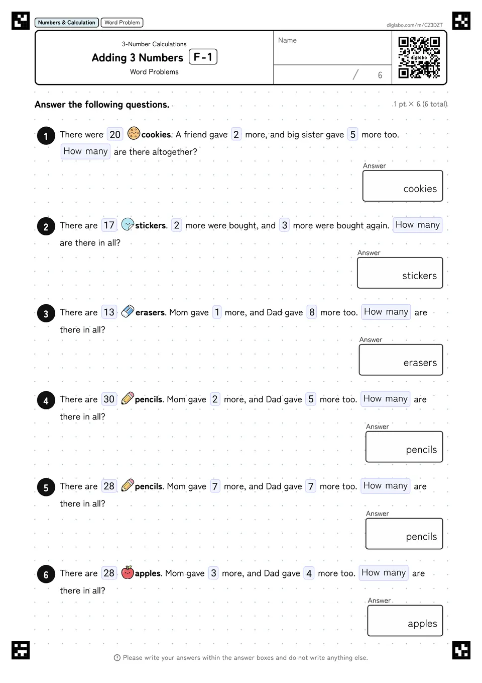 Adding 3 Numbers F-1