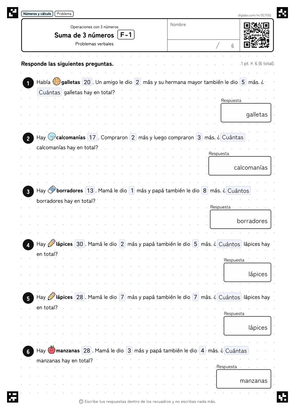 Suma de 3 números F-1