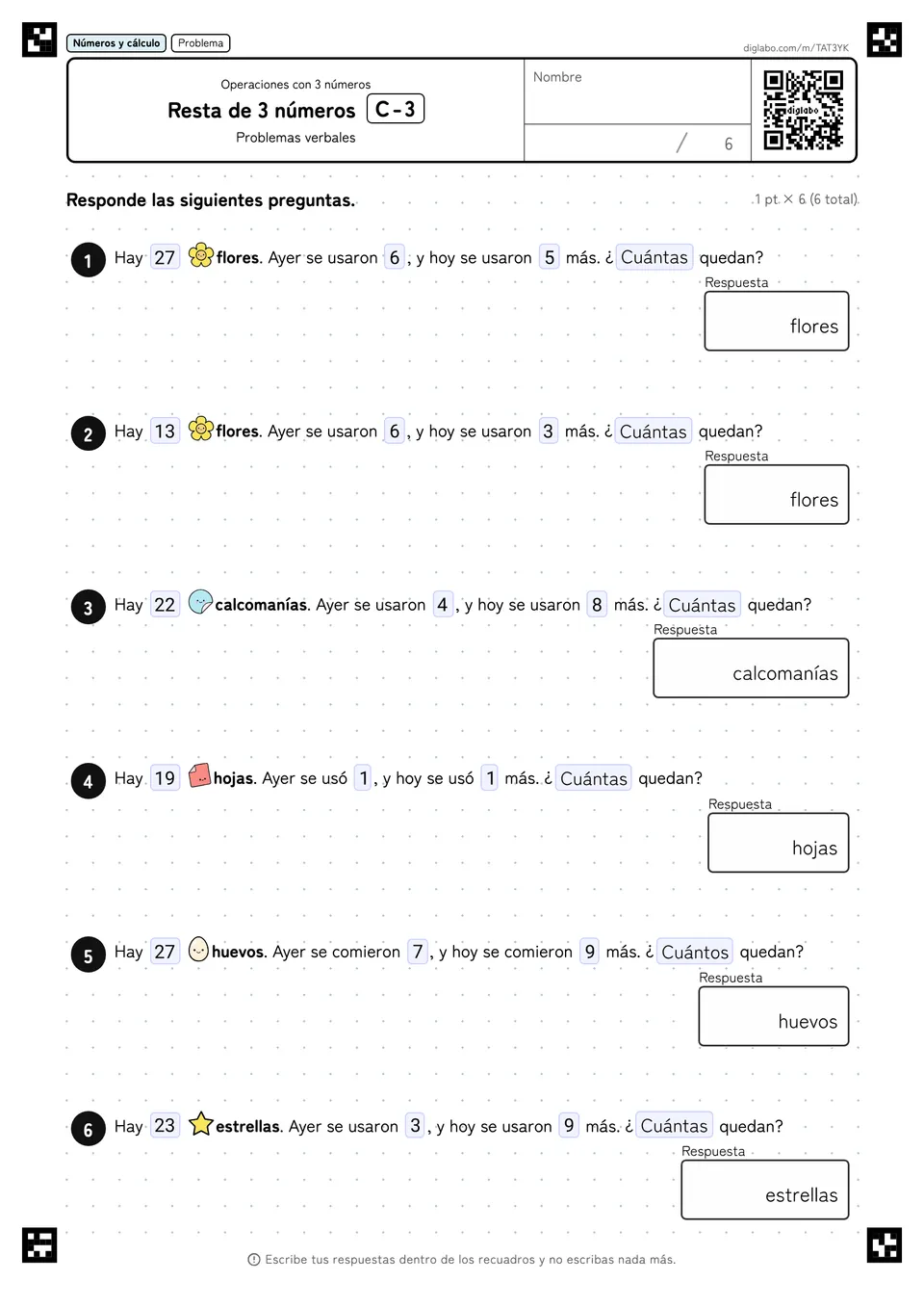 Resta de 3 números C-3