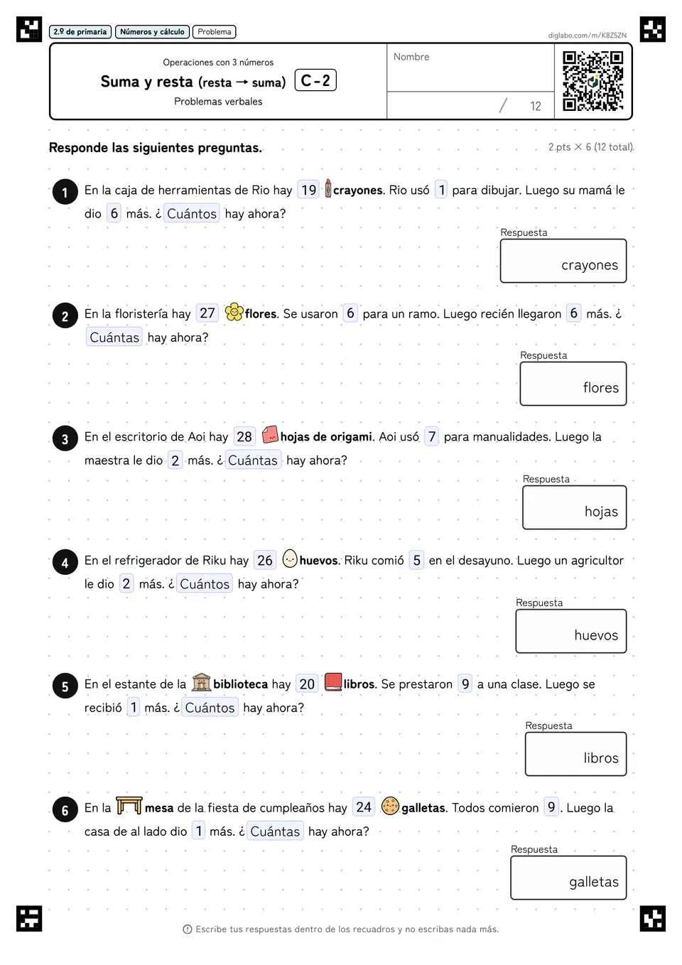 2.º de primaria Operaciones con 3 números Suma y resta (resta → suma)