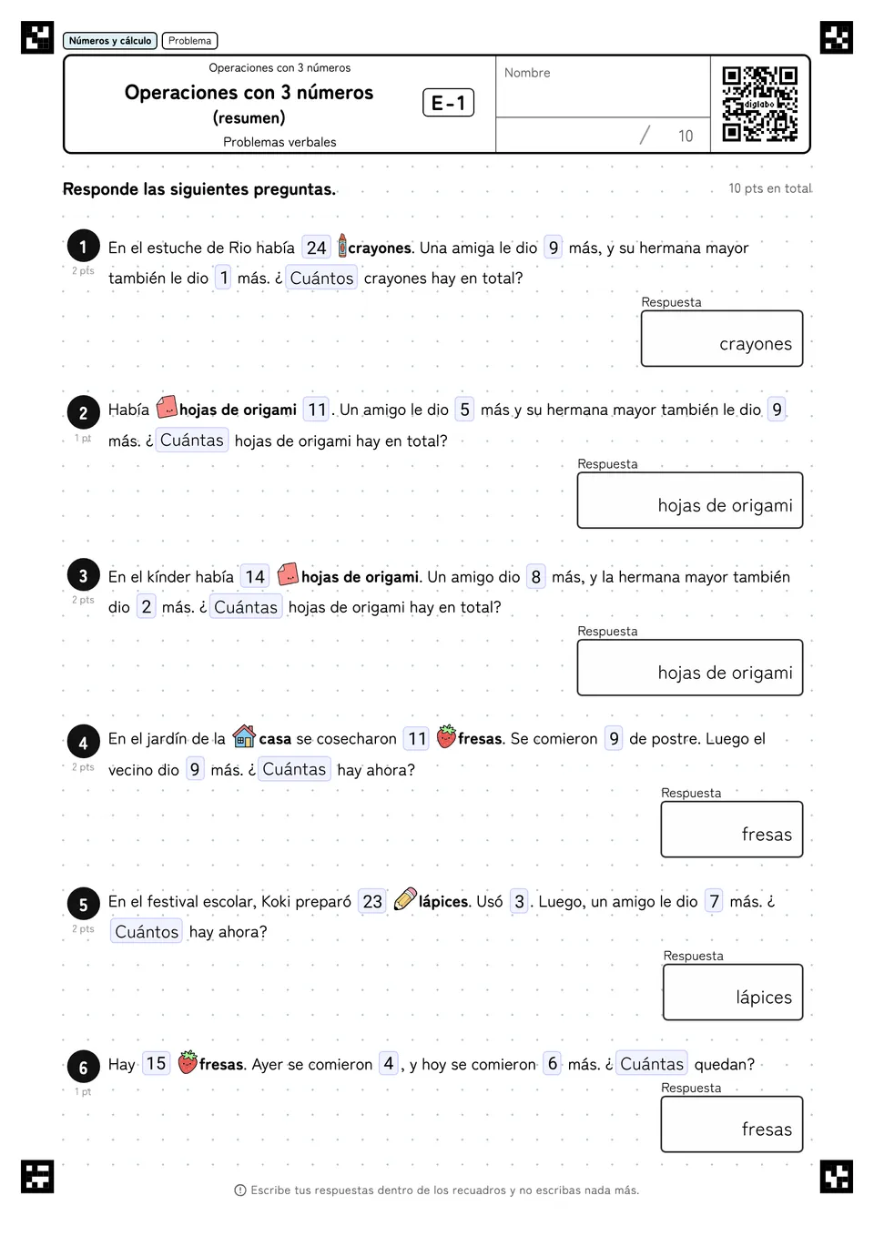 Operaciones con 3 números (resumen) E-1