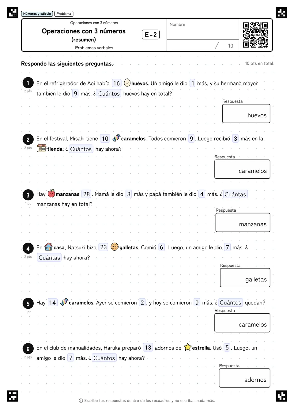 Operaciones con 3 números (resumen) E-2