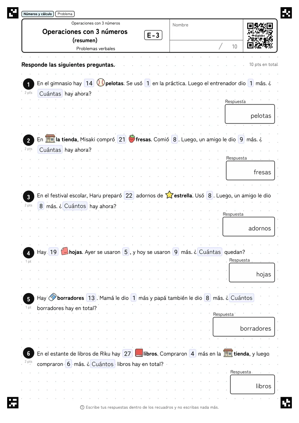Operaciones con 3 números (resumen) E-3