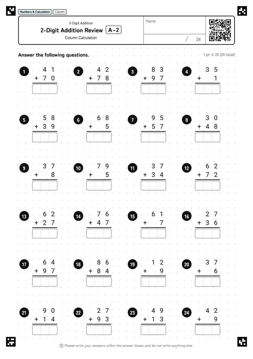 2-Digit Addition Review A-2