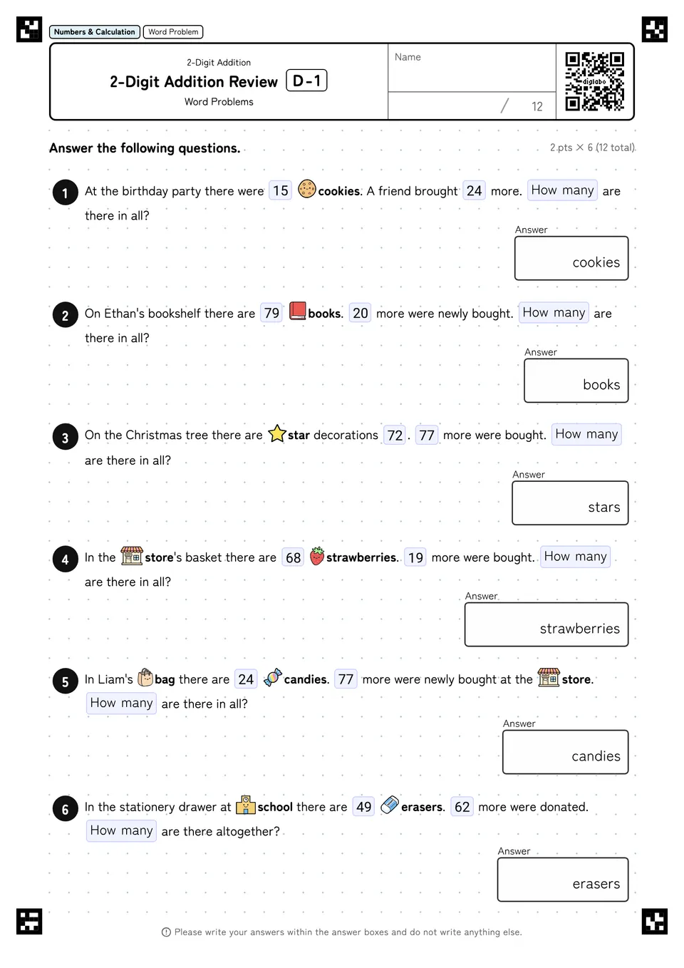 2-Digit Addition Review D-1