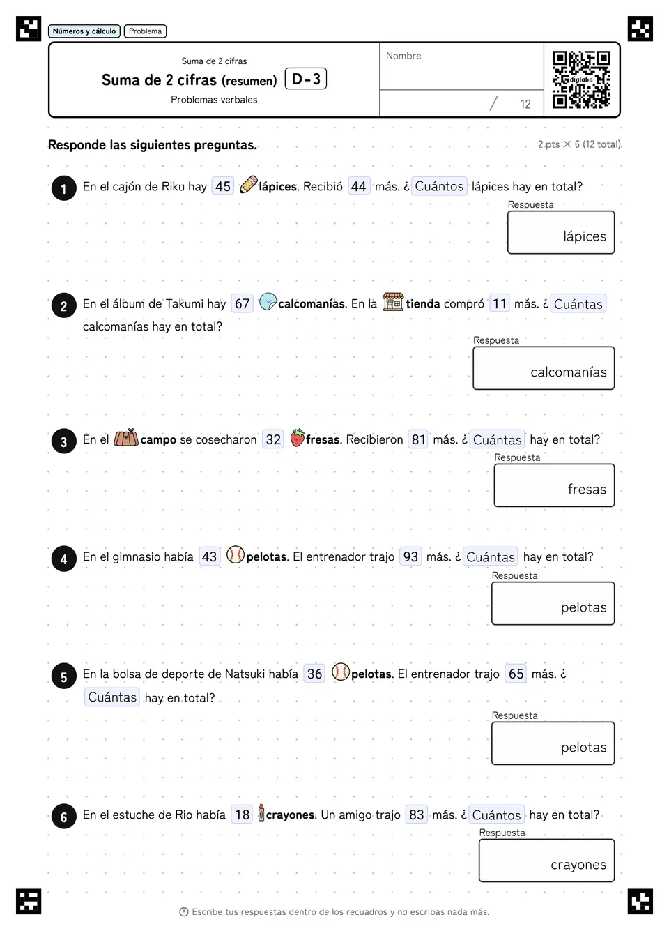 Suma de 2 cifras (resumen) D-3