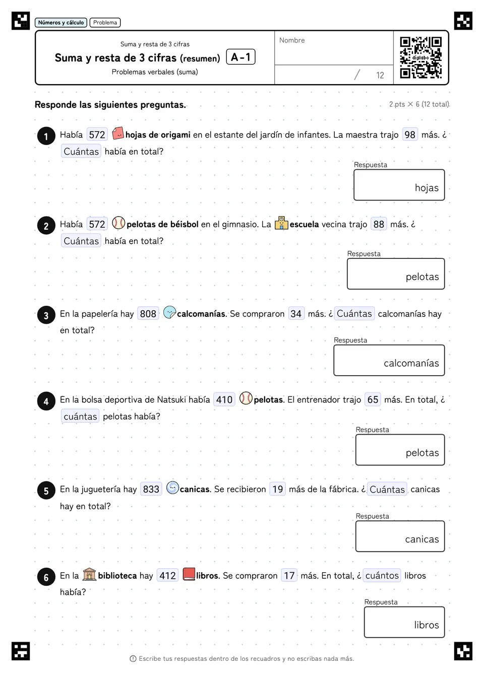 Suma y resta de 3 cifras (resumen) A-1