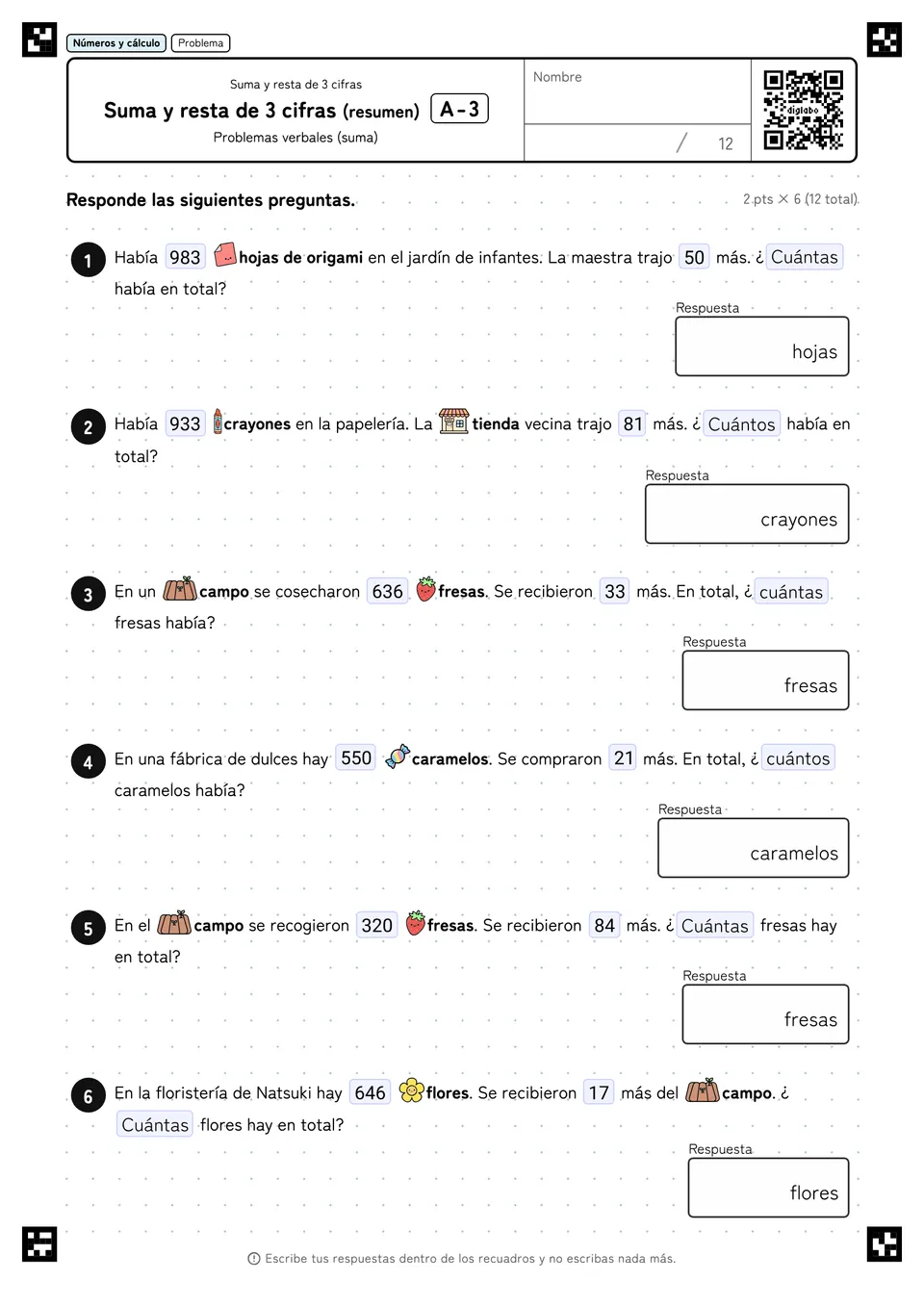 Suma y resta de 3 cifras (resumen) A-3