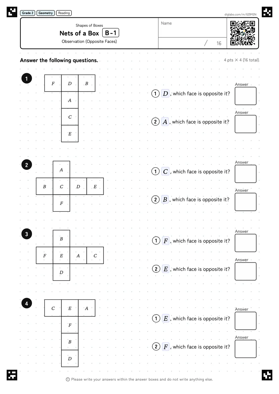 Grade 2 (Elementary School) Shapes of Boxes Nets of a Box