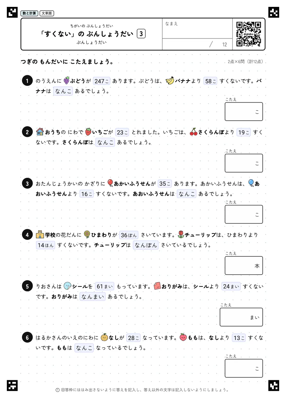 「すくない」の ぶんしょうだい 3