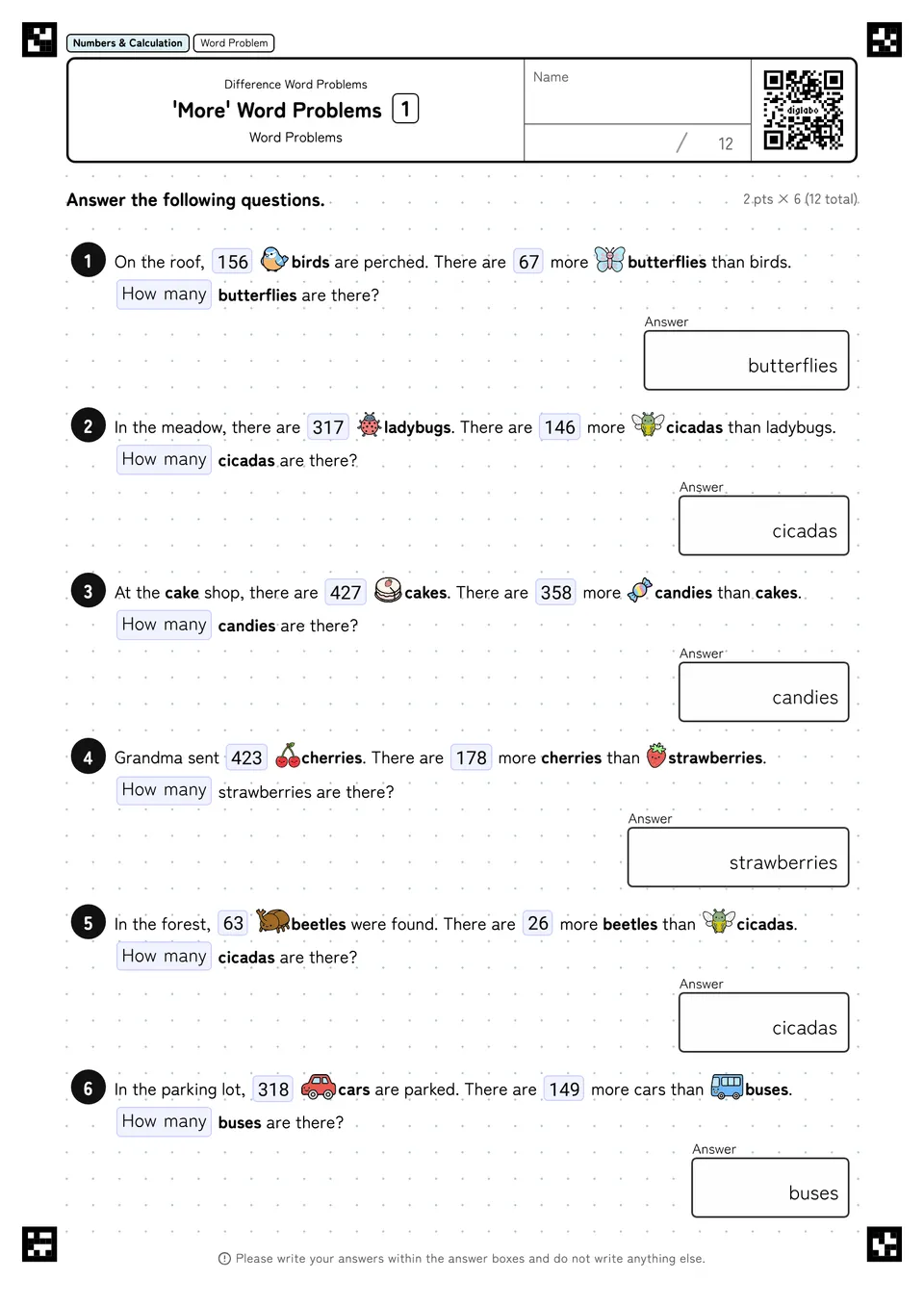 'More' Word Problems 1