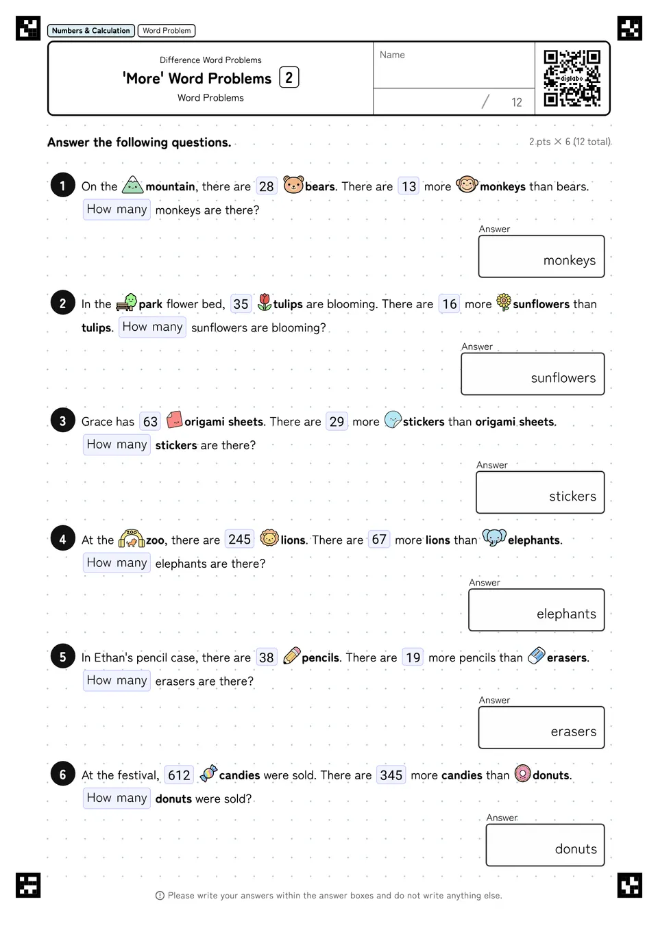 'More' Word Problems 2