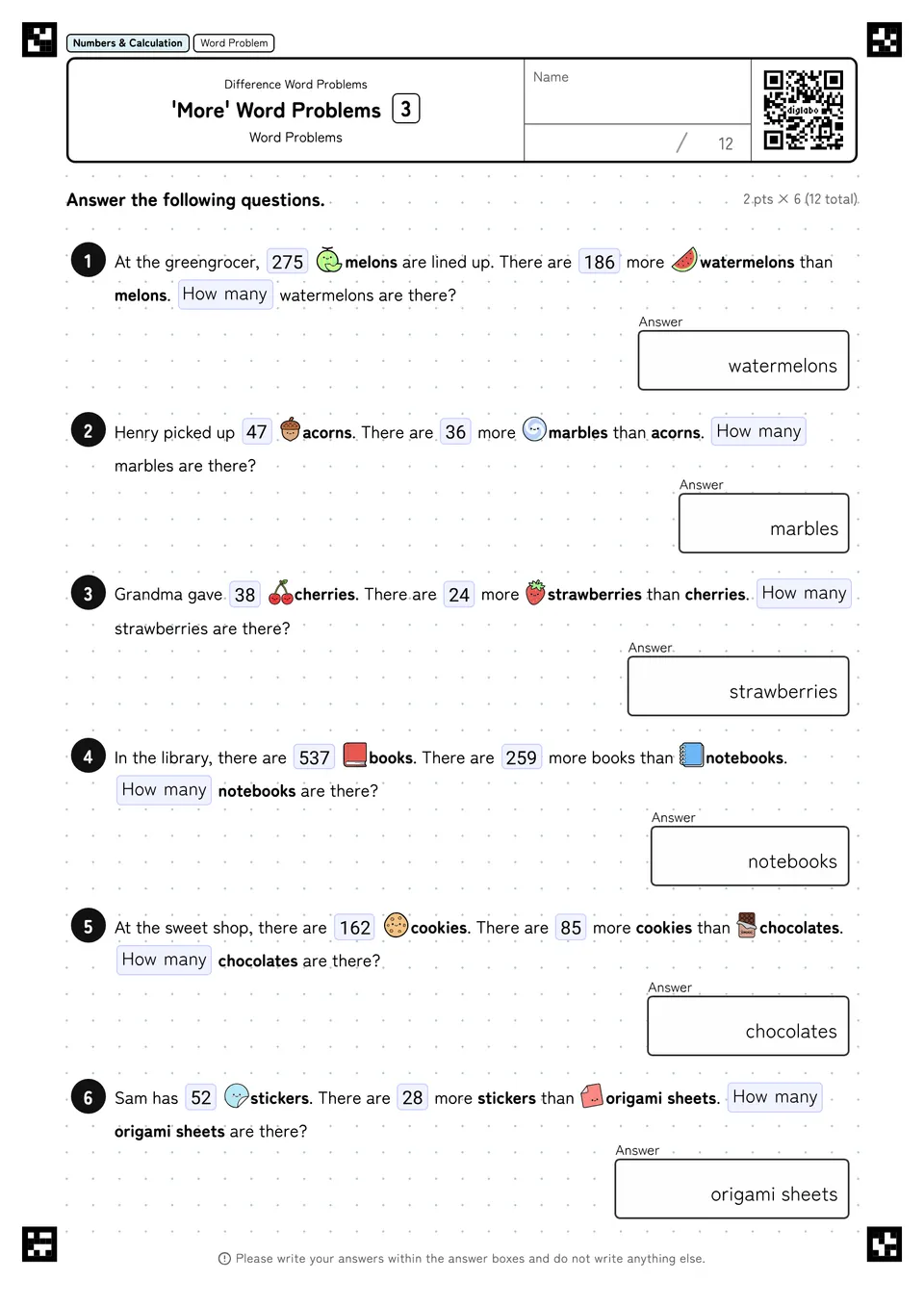 'More' Word Problems 3