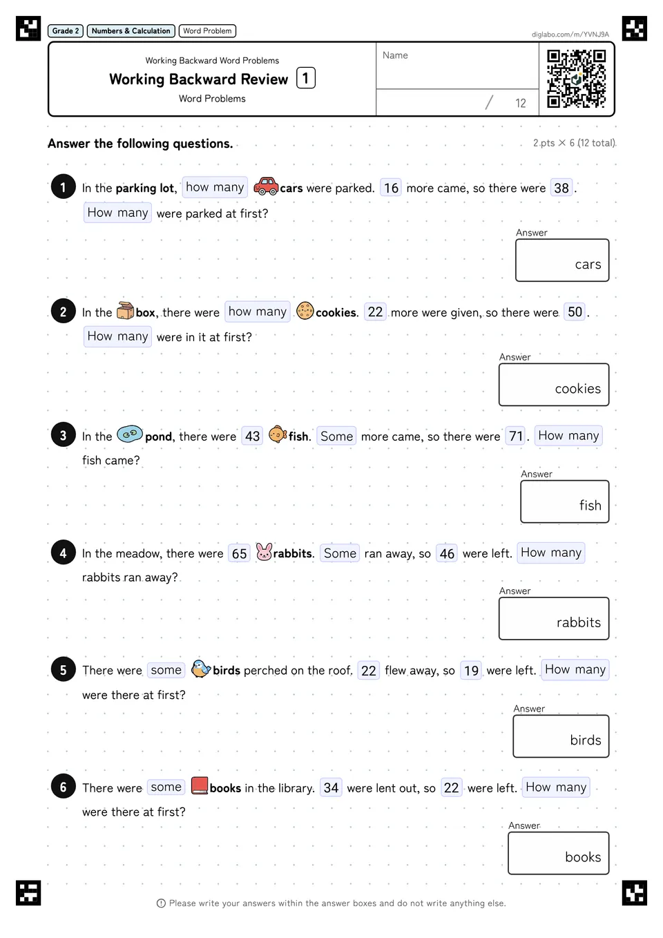 Grade 2 (Elementary School) Working Backward Word Problems Working Backward Review