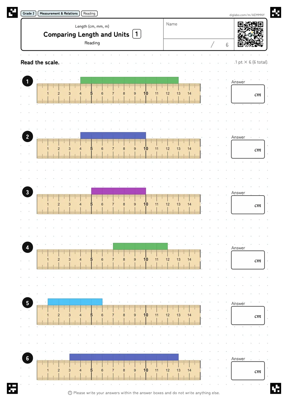 Grade 2 (Elementary School) Length (cm, mm, m) Comparing Length and Units