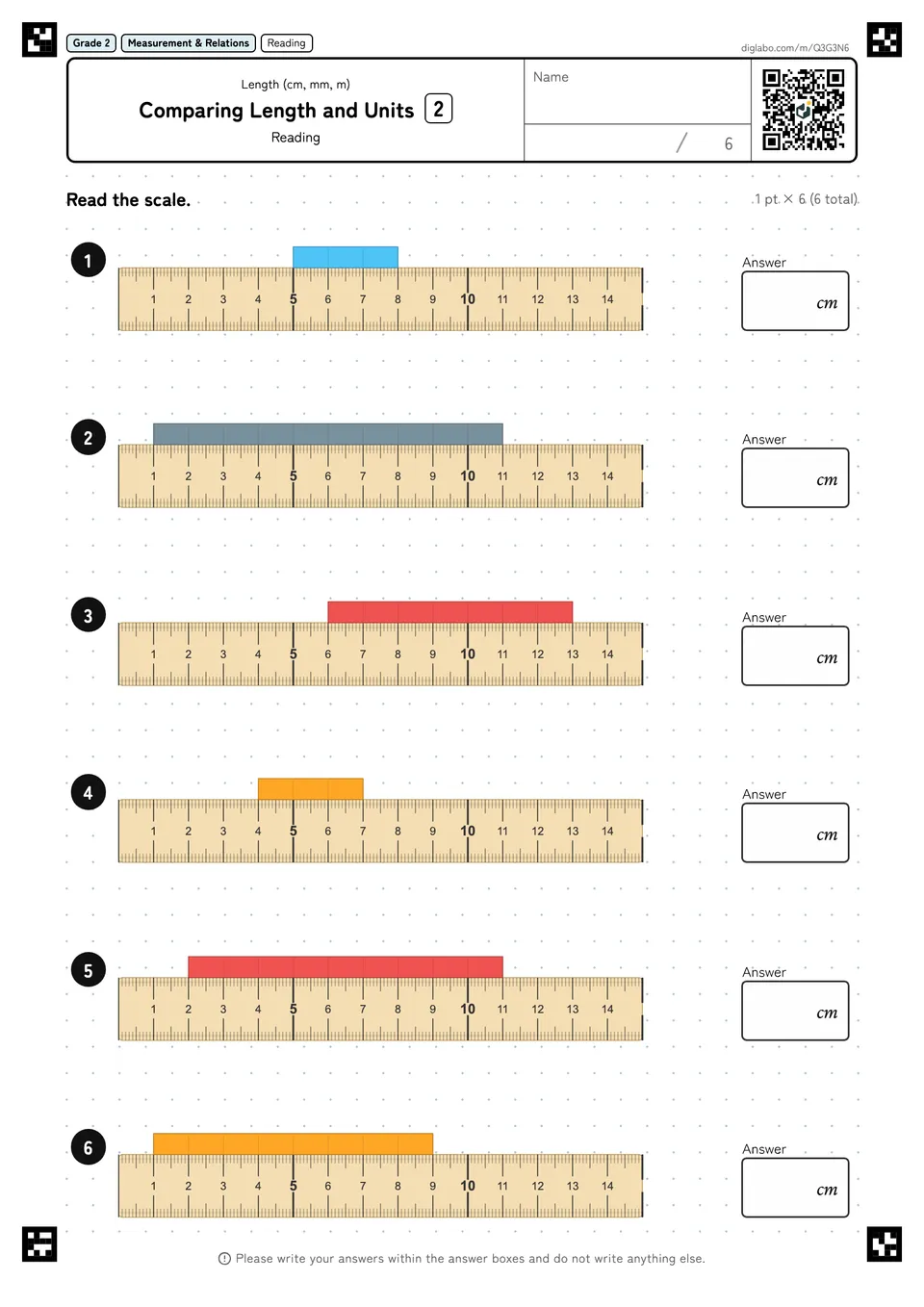 Grade 2 (Elementary School) Length (cm, mm, m) Comparing Length and Units