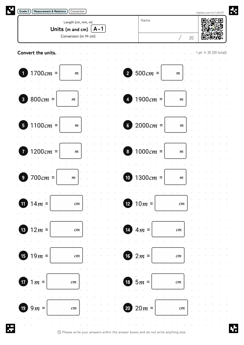 Grade 2 (Elementary School) Length (cm, mm, m) Units (m and cm)