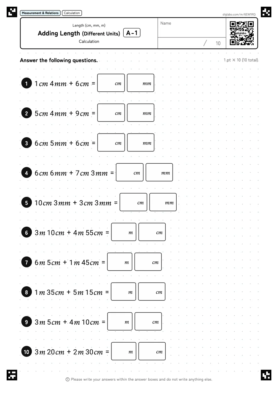 Adding Length (Different Units) A-1