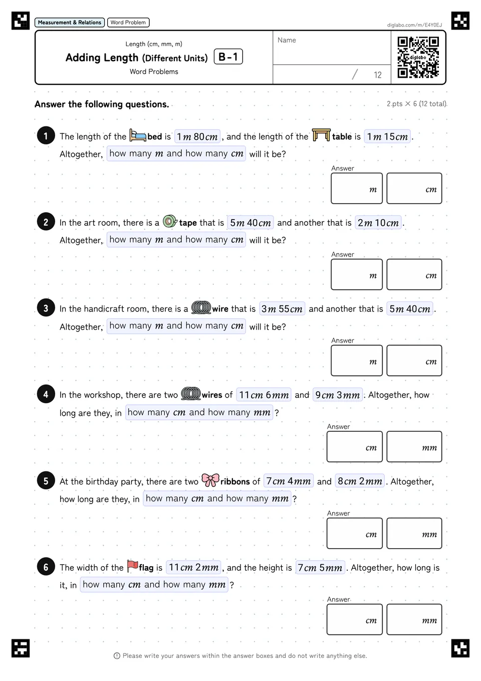 Adding Length (Different Units) B-1