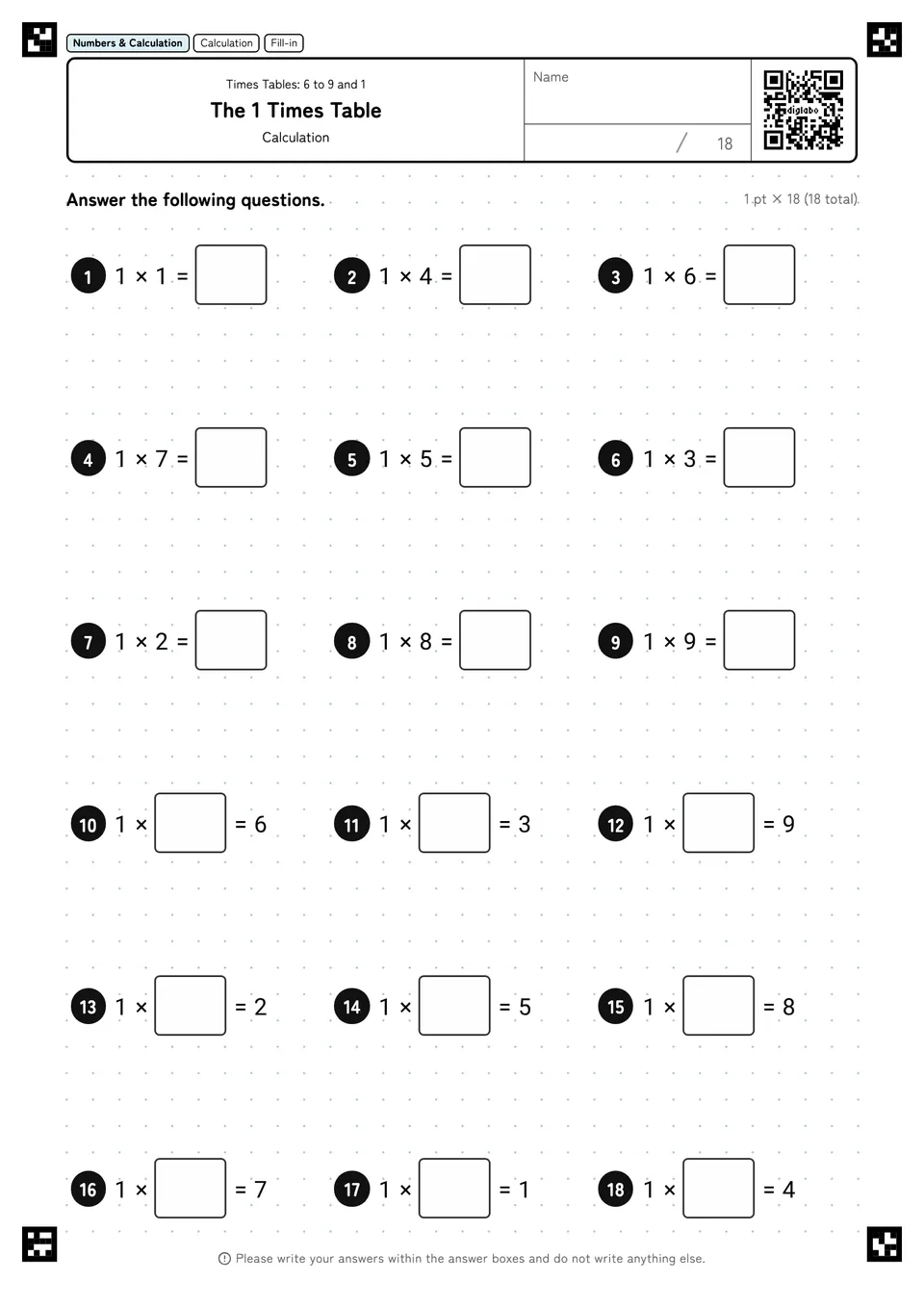 The 1 Times Table