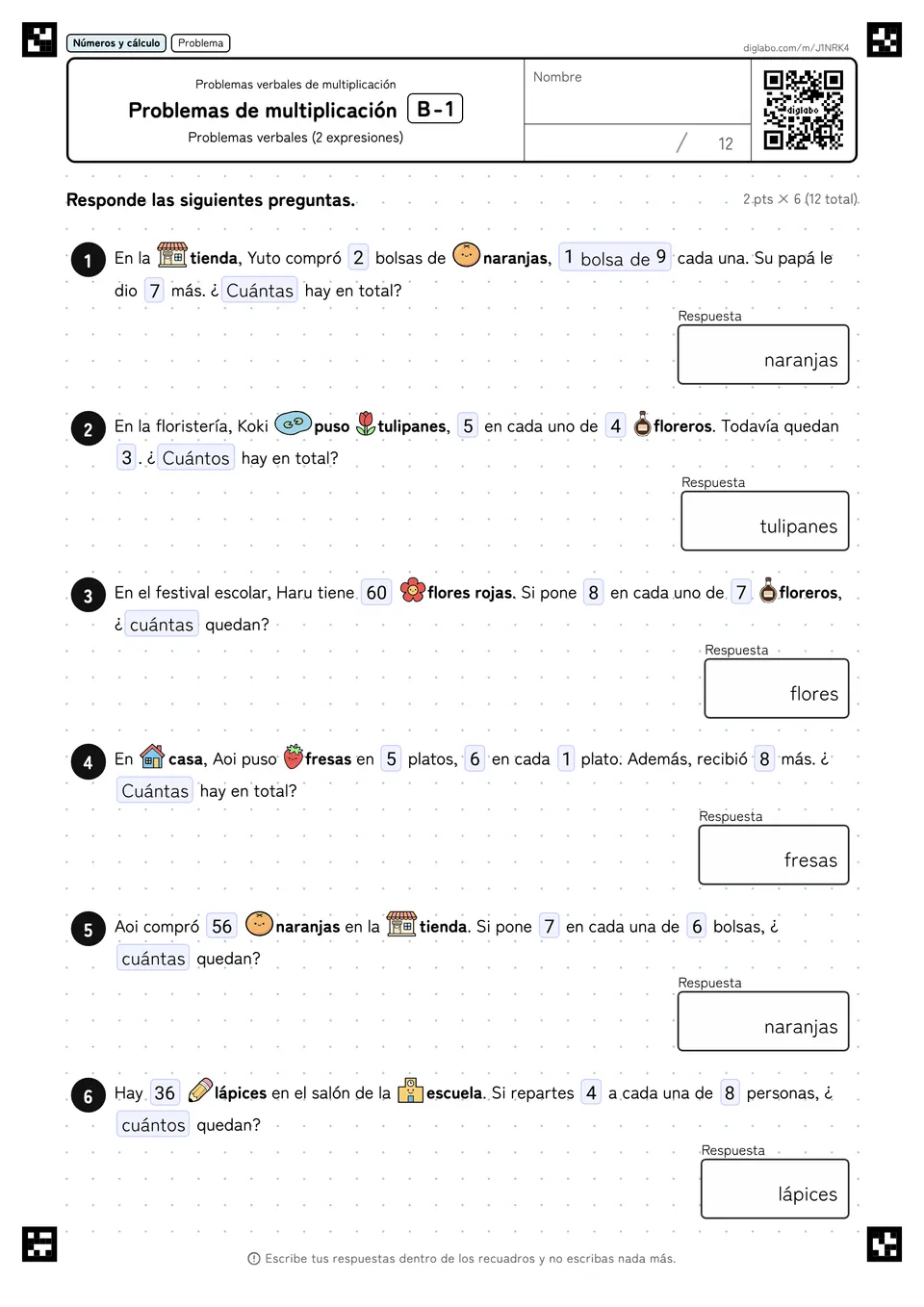 Problemas de multiplicación B-1
