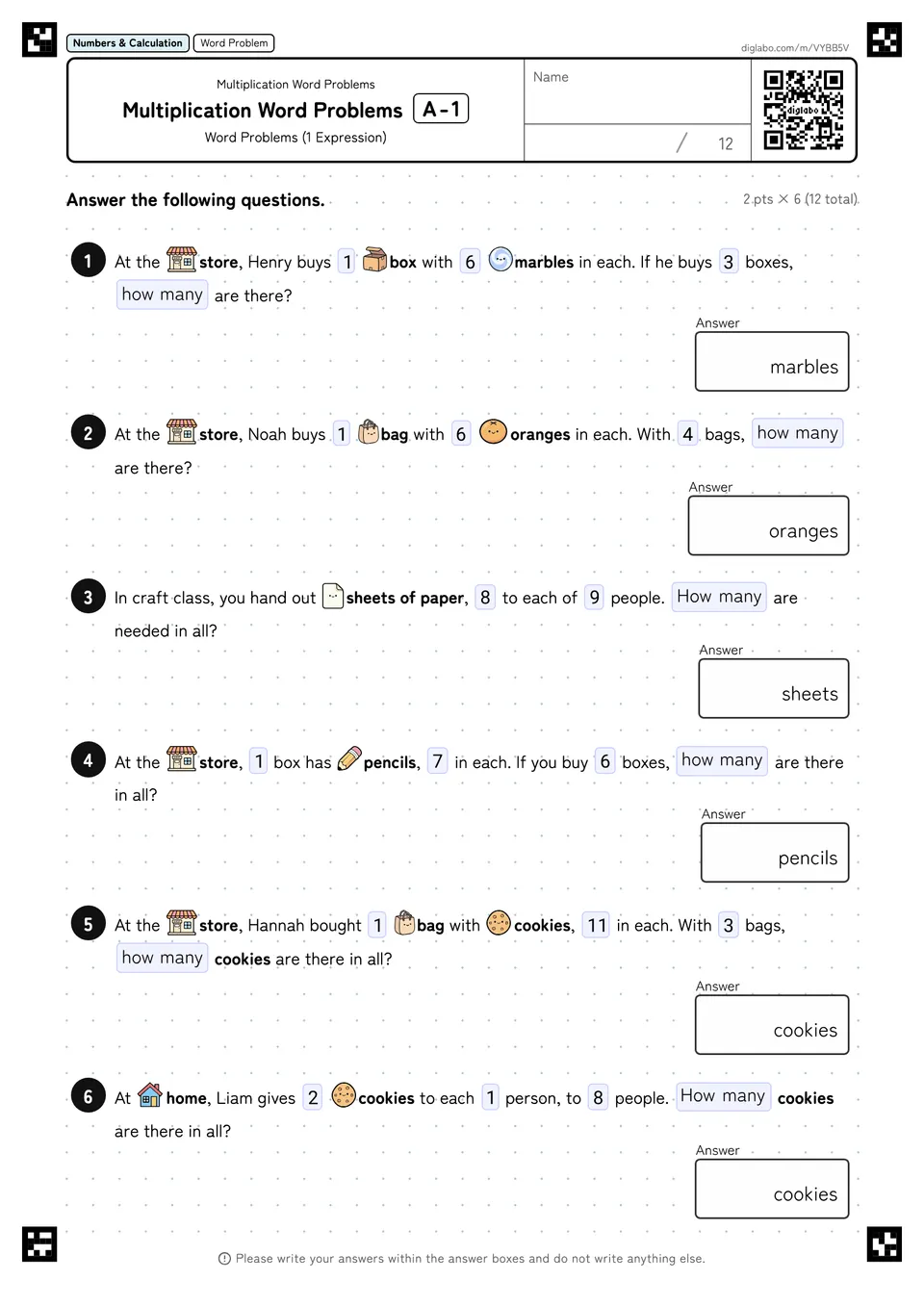 Multiplication Word Problems A-1