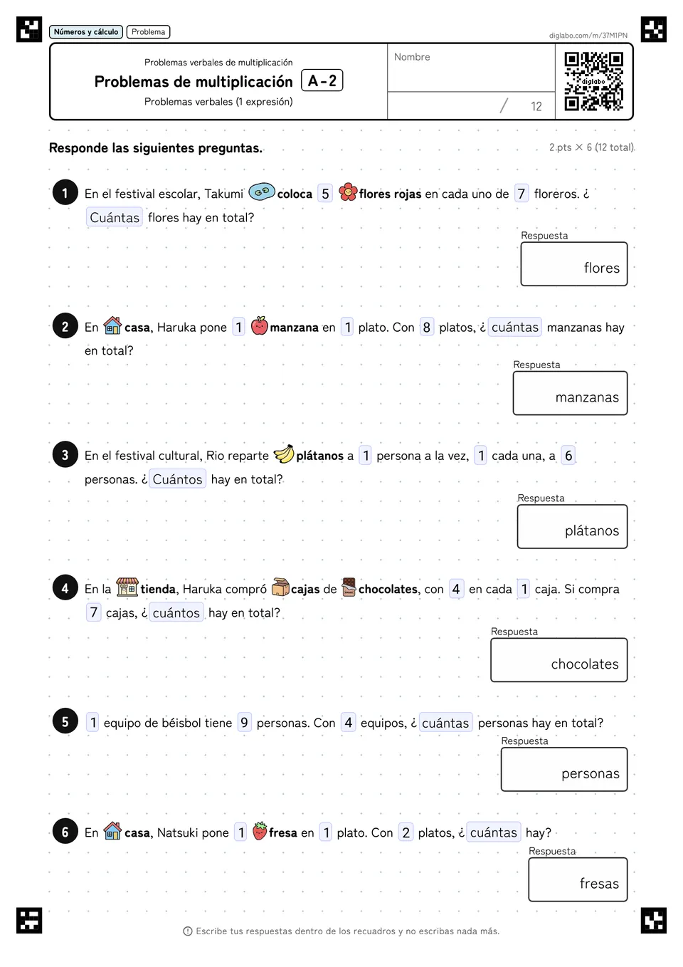 Problemas de multiplicación A-2