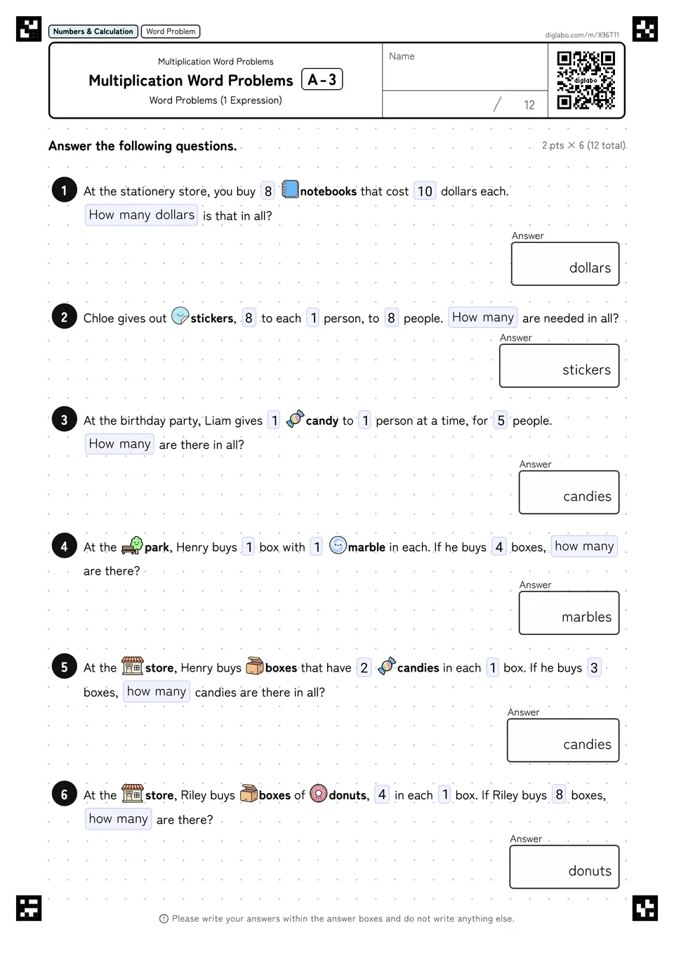 Multiplication Word Problems A-3