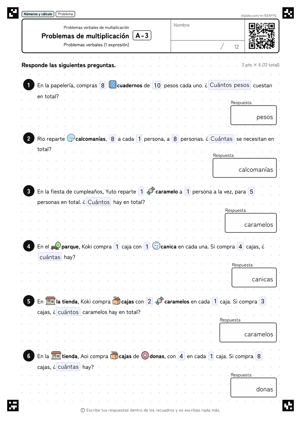 Problemas de multiplicación A-3