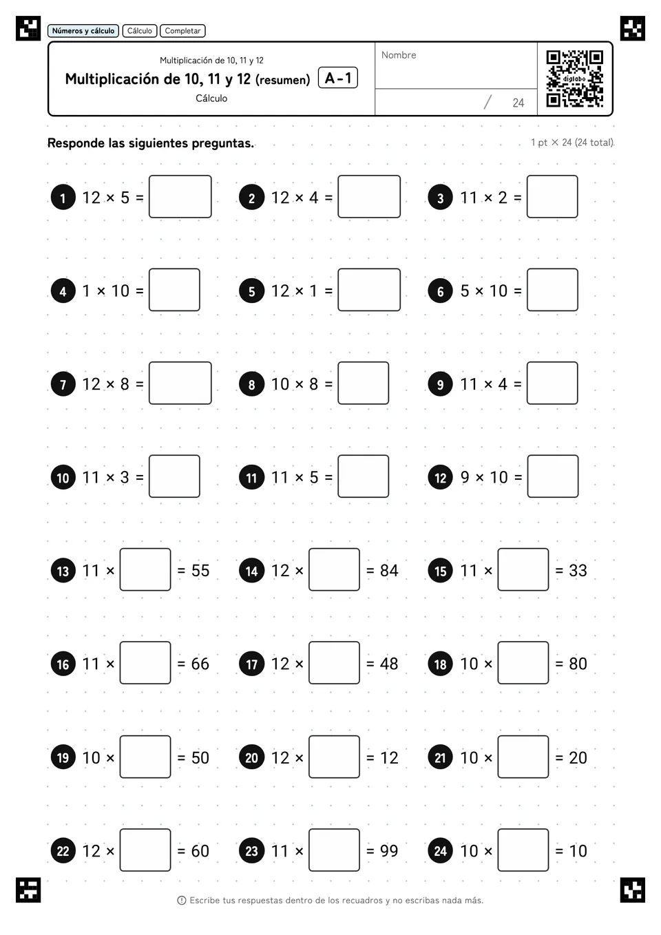 Multiplicación de 10, 11 y 12 (resumen) A-1
