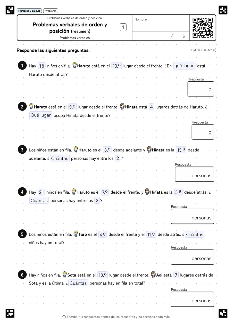 Problemas verbales de orden y posición (resumen) 1