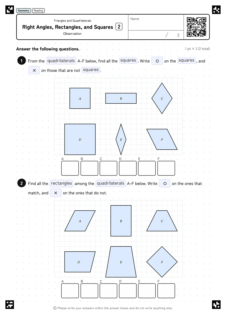 Right Angles, Rectangles, and Squares 2