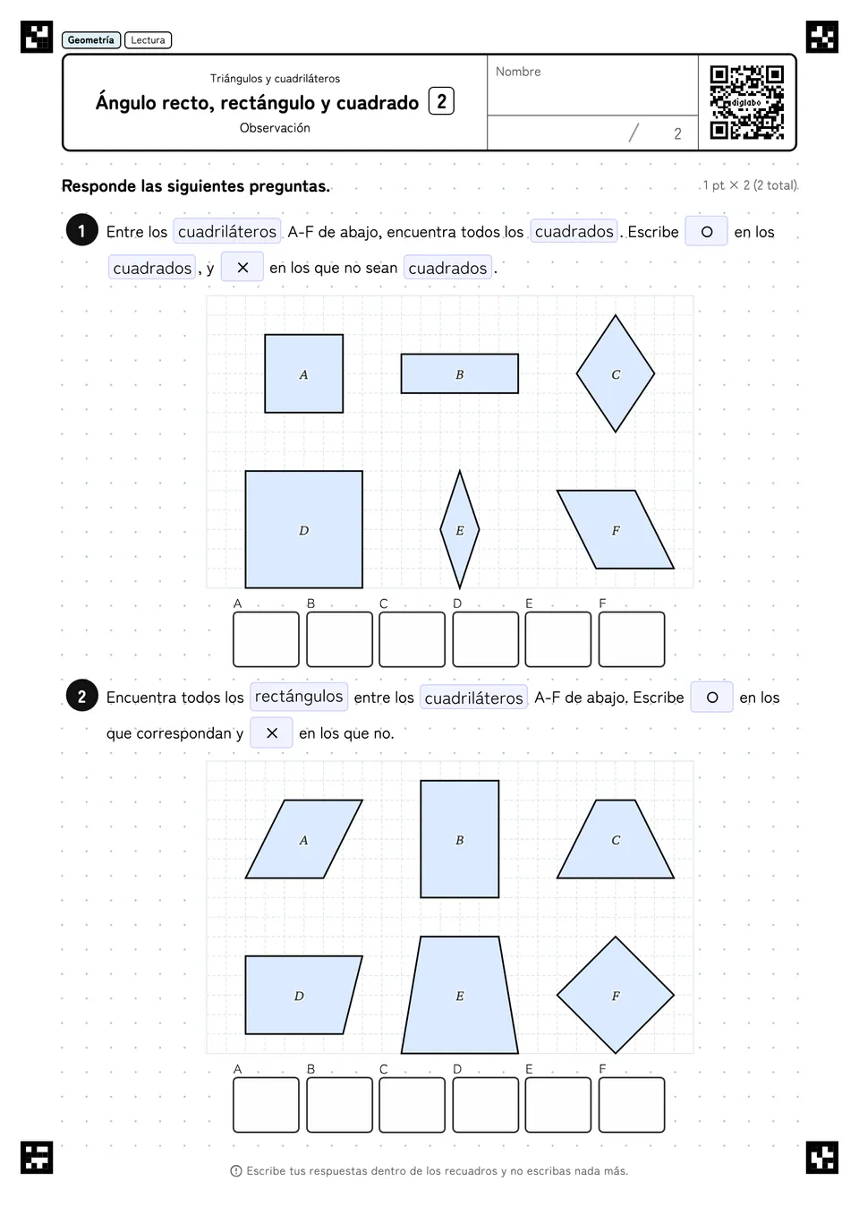 Ángulo recto, rectángulo y cuadrado 2