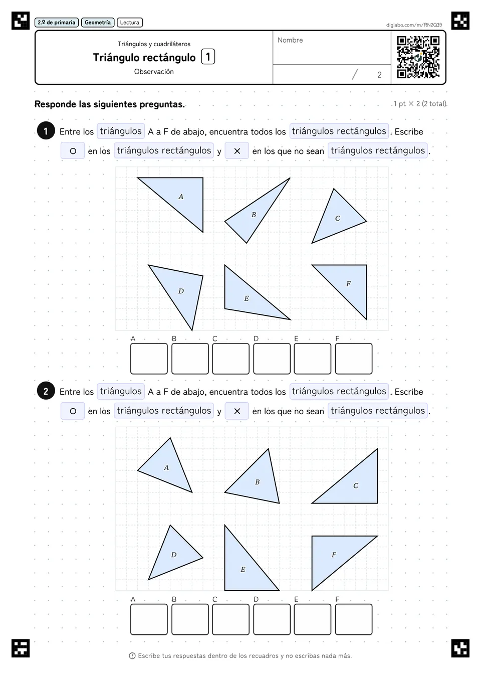 2.º de primaria Triángulos y cuadriláteros Triángulo rectángulo