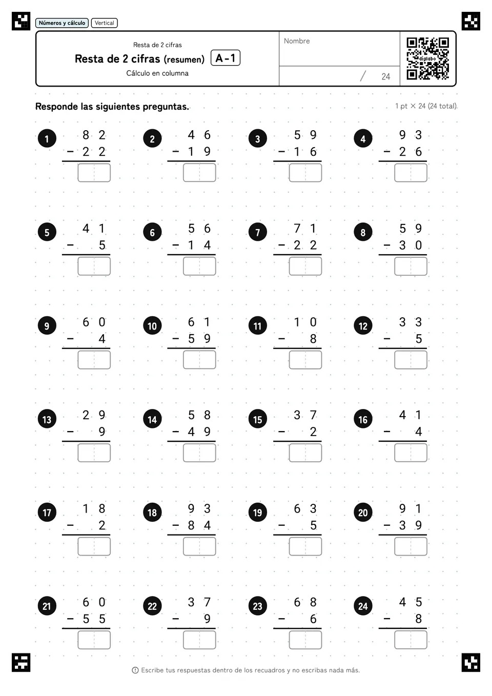 Resta de 2 cifras (resumen) A-1