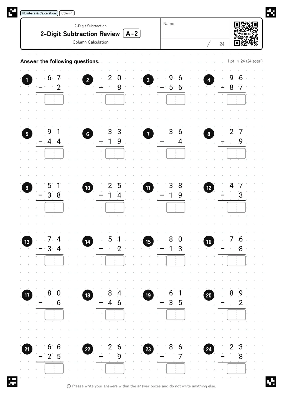 2-Digit Subtraction Review A-2